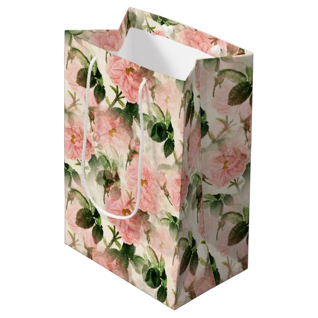 Pink Roses Geschenktasche Mittlere Geschenktüte (Vorderseite Schrägansicht)