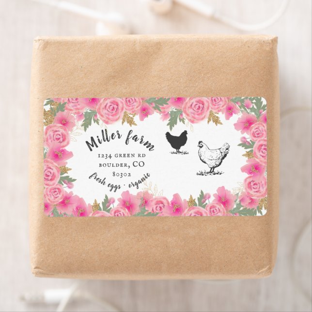 Pink Roses gold Leaves Egg Pappe Label (Insitu)