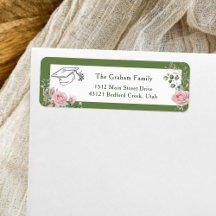 Pink Roses Graduate Cap Graduation Return Address