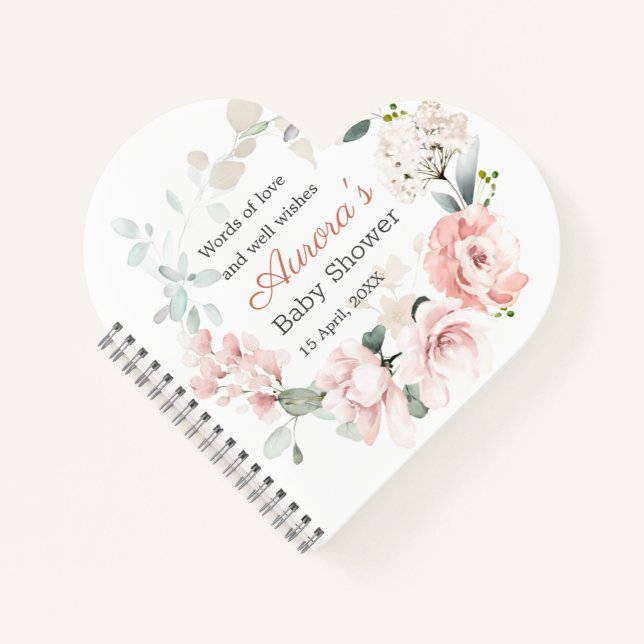 Pink Roses Greenerage Foliage Baby Shower Notebook Notizbuch (Vorderseite)