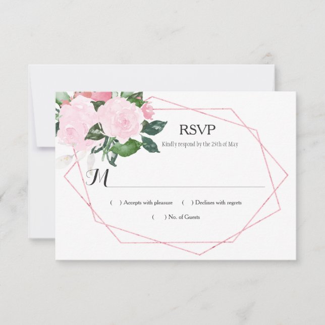 Pink Roses Greenery Geometric UAWG RSVP Karte (Vorderseite)