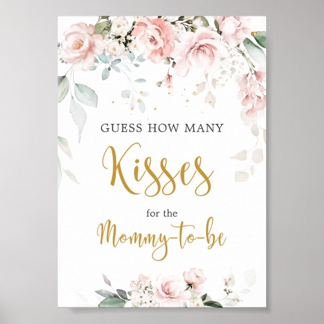 Pink Roses Guess Wie viele Kisses Game Sign Poster (Vorne)