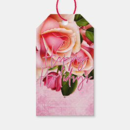 Pink Roses Happy Holidays Gift Tags Geschenkanhänger