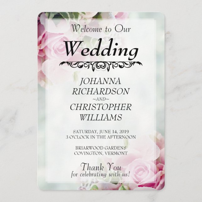 Pink Roses Hochzeitsprogramm Programm (Vorderseite)