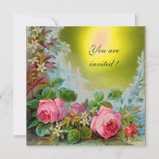 PINK ROSES & JASMINE ,Gelber Gem Stein Einladung (Vorderseite)
