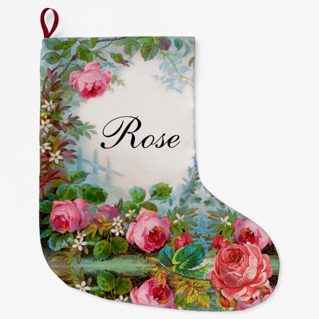 PINK ROSES ,JASMINE ROTE GEMSTONMONOGRAMM GROßER WEIHNACHTSSTRUMPF (Vorderseite)