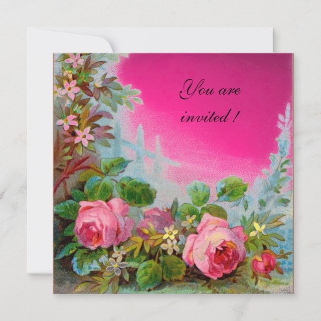 PINK ROSES & JASMINES ,Fuchsia Gem Einladung (Vorderseite)