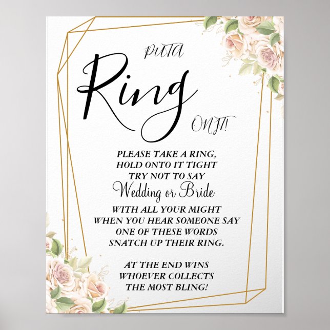 Pink Roses Lebe ein Ring-Brautparty-Spielzeichen Poster (Vorne)