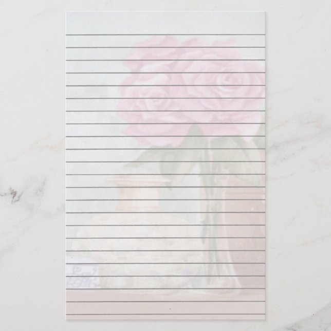 Pink Roses Lined Stationery Briefpapier (Vorderseite)