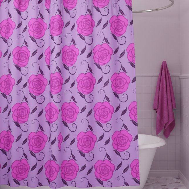 Pink Roses On Purple Duschvorhang (Soft, romantic & feminine. Pink roses on a pale purple background will make your bathroom beautiful.)