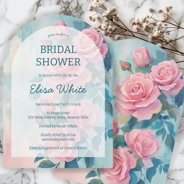 Pink Roses Painting Brautparty CUSTOM Arted Einladung (Pink Roses Painting Bridal Shower CUSTOM Arched Invitation
)