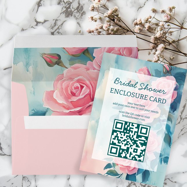 Pink Roses Painting Brautparty CUSTOM QR Code Begleitkarte (Pink Roses Painting Bridal Shower CUSTOM QR Code Enclosure Card
)