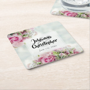 Pink Roses Paper Wedding Untersetzer
