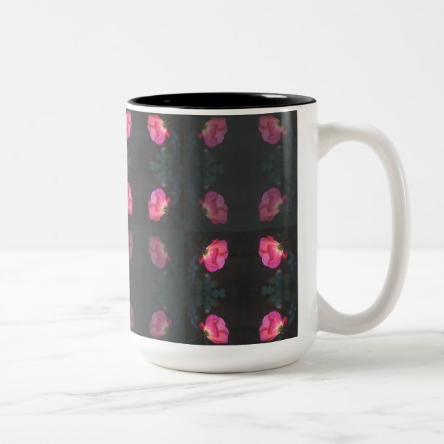 Pink Roses Pattern Zweifarbige Tasse (Rechts)