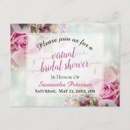 Pink Roses & Peony Buds Virtual Brautparty Einladungspostkarte