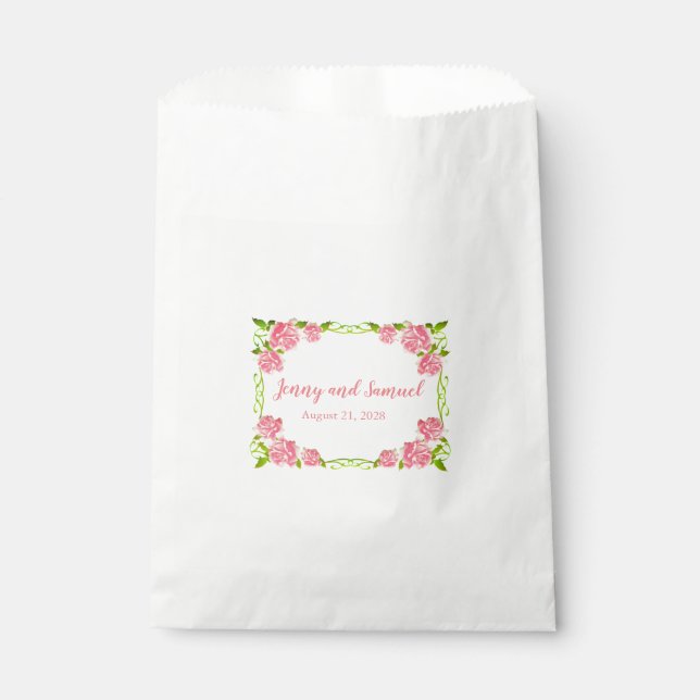 Pink Roses Personalisiert Hochzeitstorte Geschenktütchen (Vorderseite)