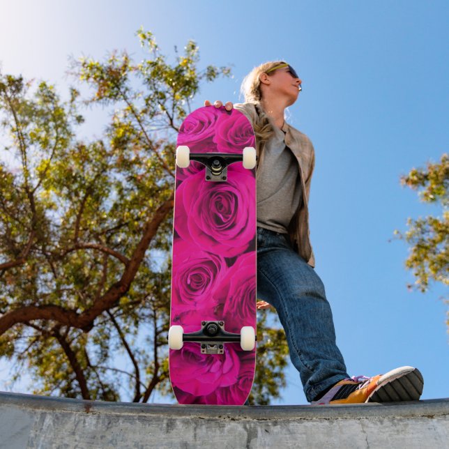 Pink roses pink flowers pink floral skateboard (Außenbereich 1)