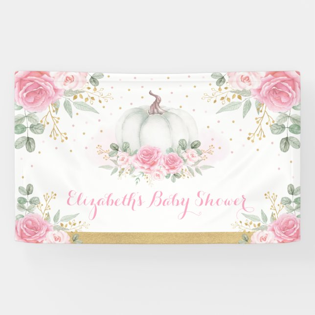 Pink Roses Pumpkin Herbst Girl Babydusche Banner (Horizontal)