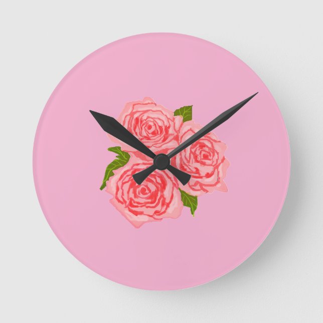 Pink roses runde wanduhr (Vorderseite)