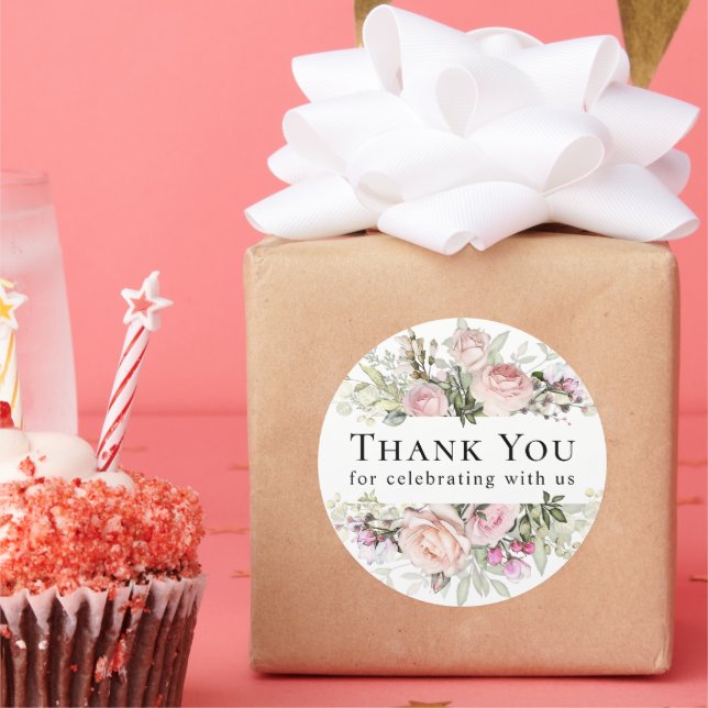 Pink Roses Sommer Floral Vielen Dank Runder Aufkleber (Party)