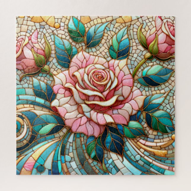 Pink Roses Stained Glass Mosaic (Vertikal)