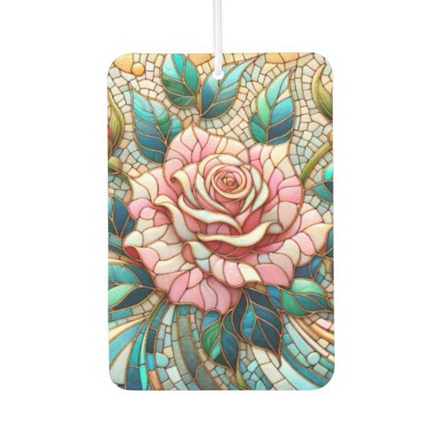 Pink Roses Stained Glass Mosaic Autolufterfrischer (Vorderseite)