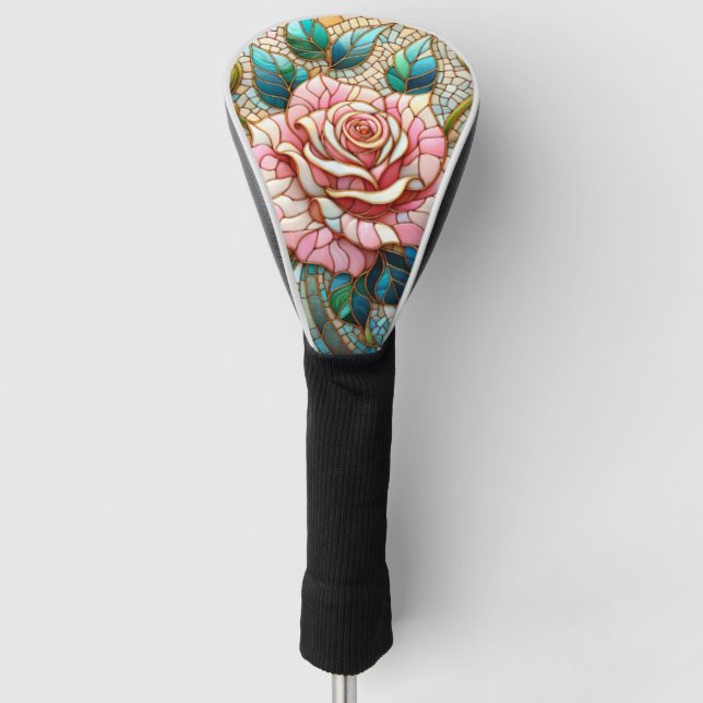 Pink Roses Stained Glass Mosaic Golf Headcover (Vorderseite)