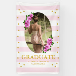 Pink Roses Striped Graduation Banner