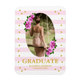 Pink Roses Striped Graduation Brunch Magnet