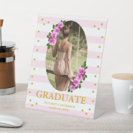 Pink Roses Striped Graduation Brunch Sockelschild
