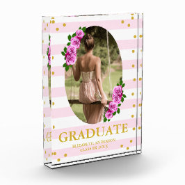 Pink Roses Striped Graduation Fotoblock