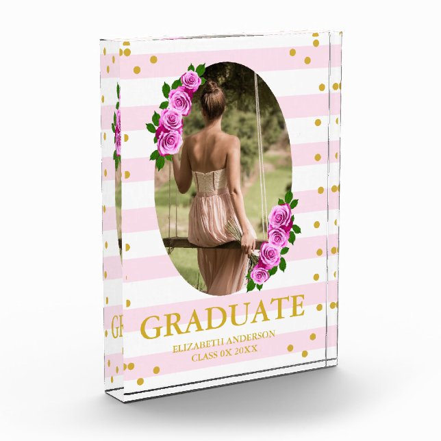 Pink Roses Striped Graduation Fotoblock (Links)