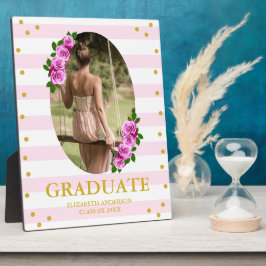 Pink Roses Striped Graduation Fotoplatte