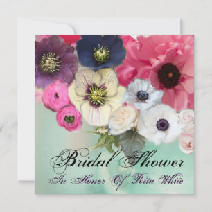PINK ROSES UND ANEMONE BLUME BRAUTPARTY EINLADUNG