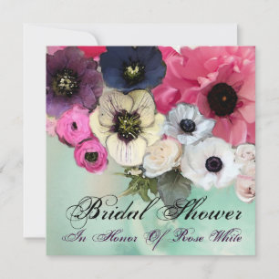 PINK ROSES UND ANEMONE BLUME BRAUTPARTY EINLADUNG