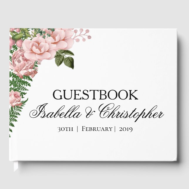 Pink Roses und Ferns Wedding Gästebuch (Vorderseite)