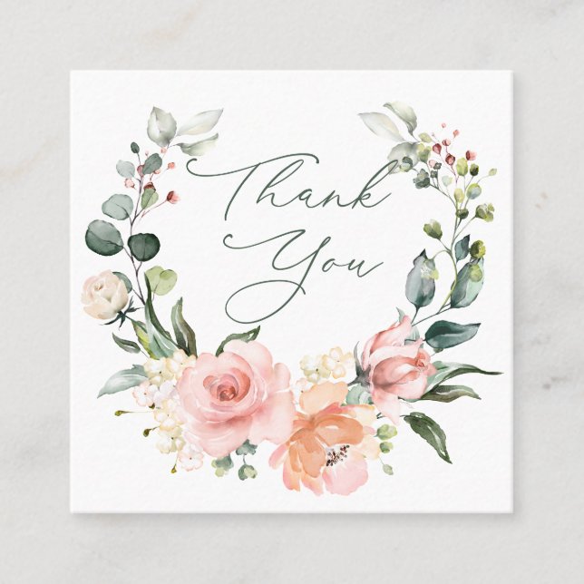 Pink Roses Vielen Dank Square Business Card Quadratische Visitenkarte (Vorderseite)