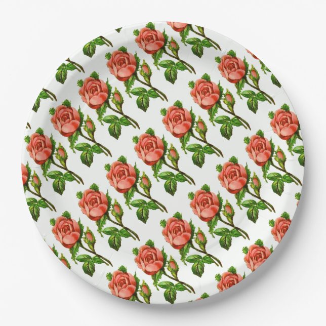 Pink Roses Viktorianisches Thema Tee Party Papier  Pappteller (Vorderseite)