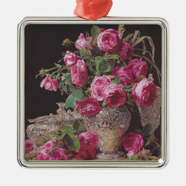 Pink Roses (von Ferdinand Georg Waldmüller) Ornament Aus Metall (Vorne)