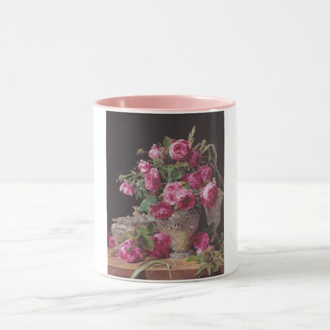 Pink Roses (von Ferdinand Georg Waldmüller) Tasse (Zentrum)