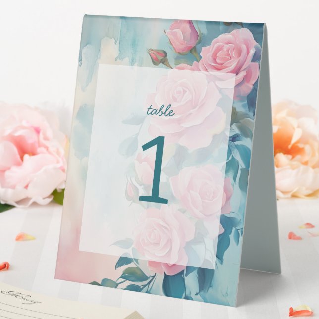 Pink Roses Wedding Bridal Engagment CUSTOM Nummer Tischaufsteller (In Situ (Hochzeit))