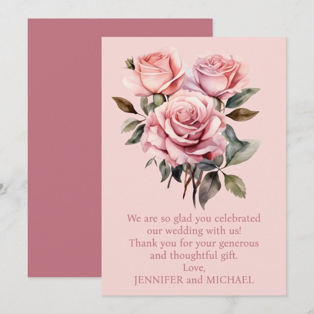 Pink Roses Wedding Vielen Dank Dankeskarte (Vorne/Hinten)