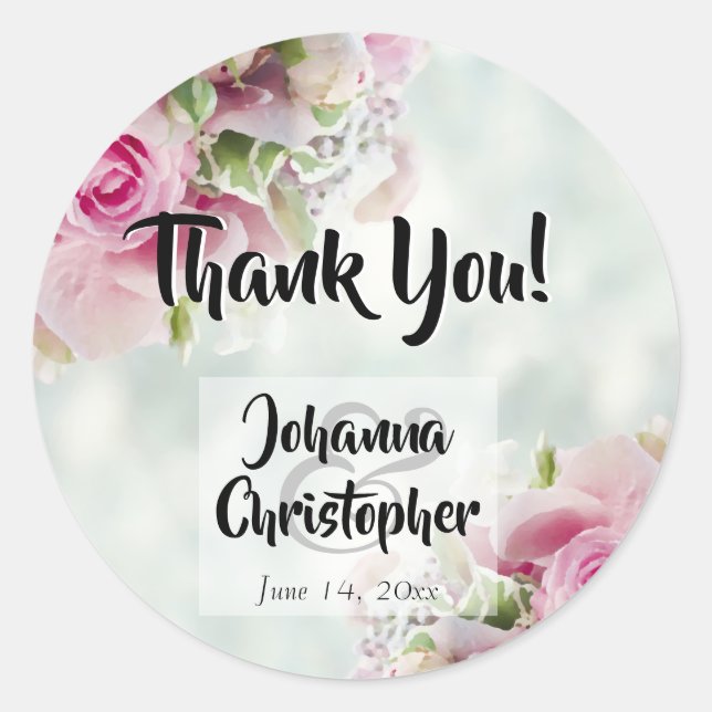 Pink Roses Wedding Vielen Dank Sticker (Vorderseite)