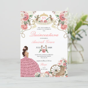 Pink Roses Western Charro Cowgirl Quinceañera Einladung
