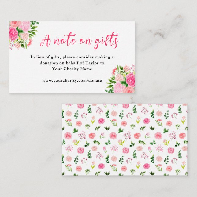 Pink Roses with Foliage Birthday A Note On Gifts Begleitkarte (Vorne/Hinten)
