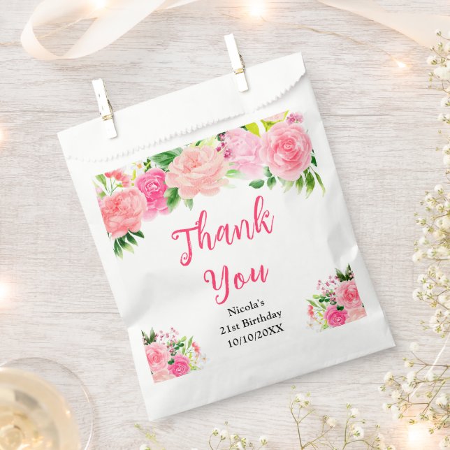 Pink Roses with Foliage Birthday Geschenktütchen (Ausgeschnitten)