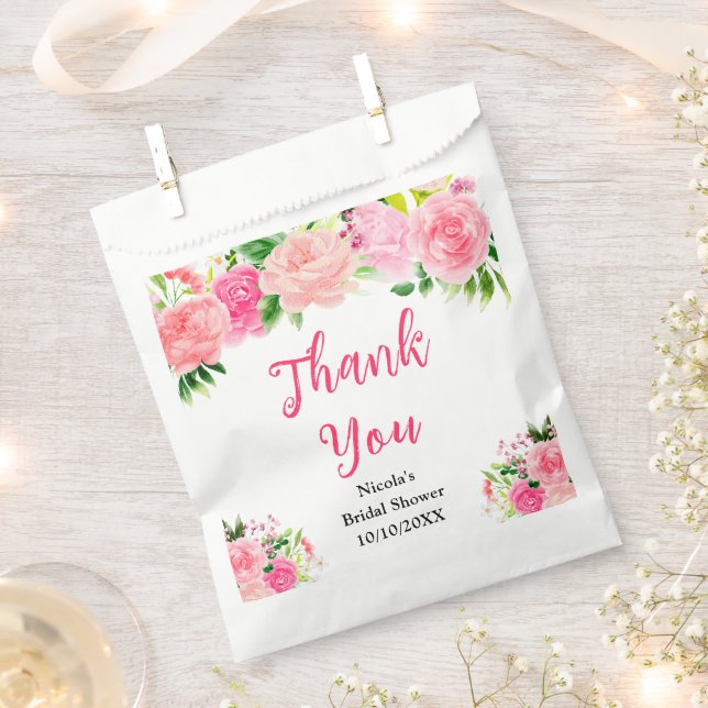Pink Roses with Foliage Bridal Shower Geschenktütchen (Ausgeschnitten)