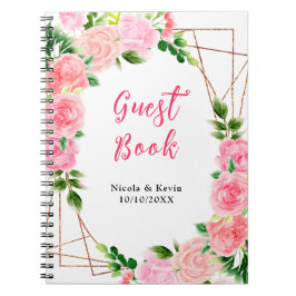 Pink Roses with Foliage Wedding Guest Book Notizblock