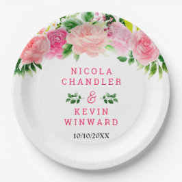 Pink Roses with Foliage Wedding Pappteller