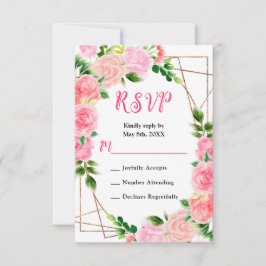Pink Roses with Foliage Wedding RSVP Karte